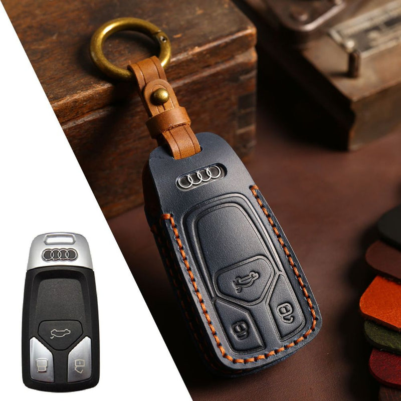 Load image into Gallery viewer, Audi Handcrafted Genuine Leather Car Key Protective Case For A3, A4, A5, A6, A8, Q2, Q5, Q7, Q8, e-tron
