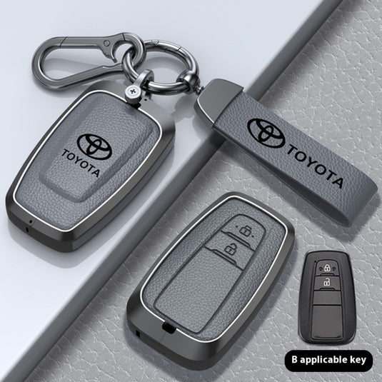 Toyota Zinc Alloy with Genuine Leather Full-Coverage Key Protective Case For RAV4, Camry, C-HR, Corolla, Prado, Prius