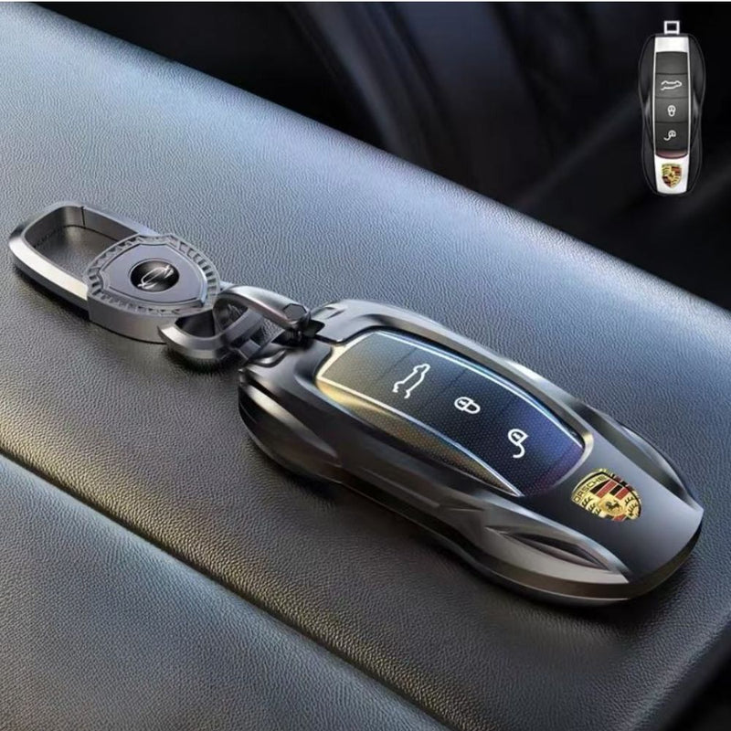 Load image into Gallery viewer, Porsche Stylish Metal Car Key Fob Case Cover For Cayenne, Macan, Panamera, Taycan, 718, 911
