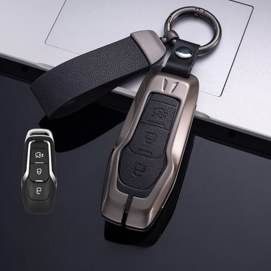 Ford Zinc Alloy Leather Folding Key Case For Ranger, Mustang, Everest, Escape, Puma, Transit, Focus, Fiesta, Ranger Raptor, Mondeo