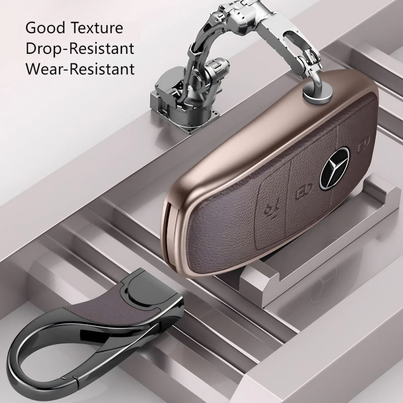 Load image into Gallery viewer, Mercedes Benz Aluminum Alloy Leather Car Key Fob Protection Case Cover For Benz A, C, E, S, G-Class, GLA, GLB, GLC, GLE, GLS, CLA, CLS, EQC - i-Station Mobile Phone &amp; Electronic Device Repair and Accessories
