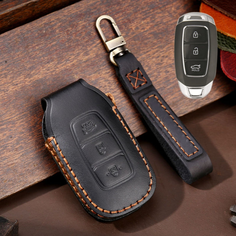 Load image into Gallery viewer, Hyundai Handcrafted Genuine Leather Car Key Protective Case For Santa Fe, Tucson, Palisade, Kona, Santa Fe, Azera
