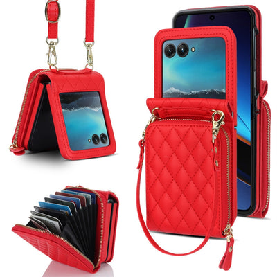 [With Shoulder Strap] [With Card Slot] Motorola Razr 50/Ultra - PU leather Crossbody Wallet Style Shockproof Phone Case - i-Station Mobile Phone & Electronic Device Repair and Accessories