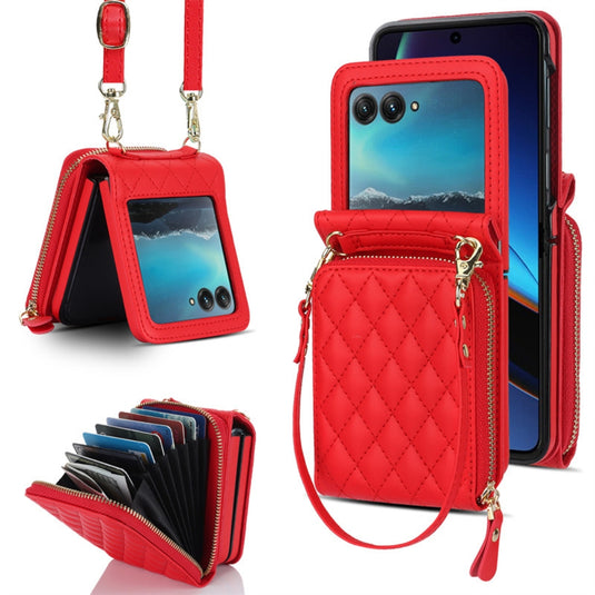 [With Shoulder Strap] Motorola Razr 50/Ultra - PU leather Crossbody Wallet Style Shockproof Phone Case