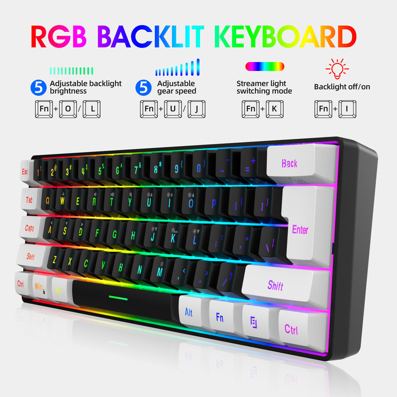 Load image into Gallery viewer, 60% Gaming Keyboard and Mouse 61 Keys RGB Backlit Mini Membrane Keyboard With Black And White Color Block Design, Lightweight Honeycomb Optical, for PC MAC PS5 Xbox Gamer
