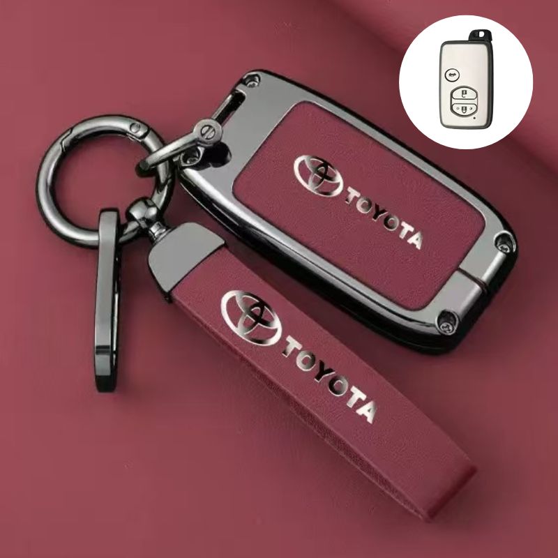 Load image into Gallery viewer, Toyota Full Metal Coverage + PU Leather Car Key Fob Case Cover For Corolla, Camry, Prado, Avalon, Landcruiser

