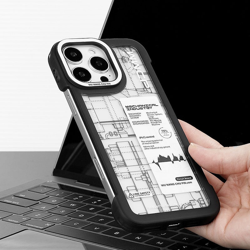 Apple iPhone 16/Pro/ Pro Max borderless mechanical designer blueprint design style Shockproof Fashion Series Case - i-Station Mobile Phone & Electronic Device Repair and Accessories