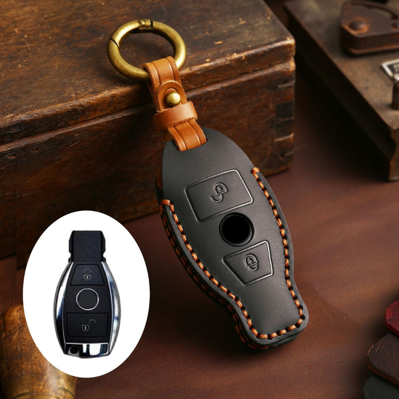 Load image into Gallery viewer, Mercedes Benz Handcrafted Genuine Leather Car Key Protective Case For Benz A, B, C, E, S-Class, GLC, GLE, GLK
