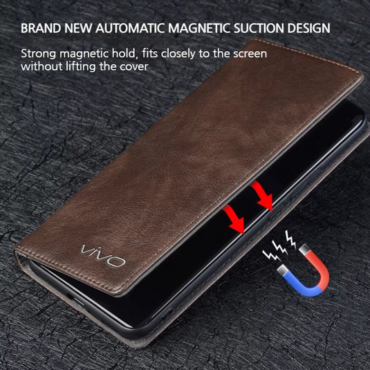 VIVO X300/Pro - Business Genuine Leather Magnetic Flip Shockproof Protective Case - i-Station Mobile Phone & Electronic Device Repair and Accessories