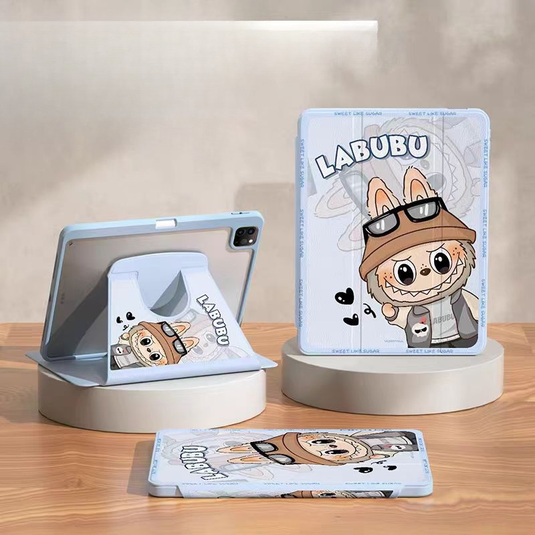 [With Pen Slot][360° Rotatable] Apple iPad Air 11-inch M2/3 (2024/2025) Labubu Cartoon Tri-Fold Flip Protective Case