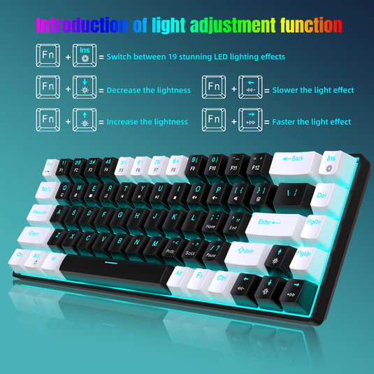 65% Compact Portable 68-Key Mechanical Wired Gaming Keyboard With Blue Switches Hot-Swappable Switches And Ergonomic Design Ice Blue Backlight