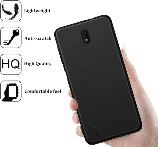 Nokia C01 Plus - Shield Soft TPU Cover Matte Anti-scratch Anti-fingerprint Case With 2PC 9H Tempered Glass Screen Protector