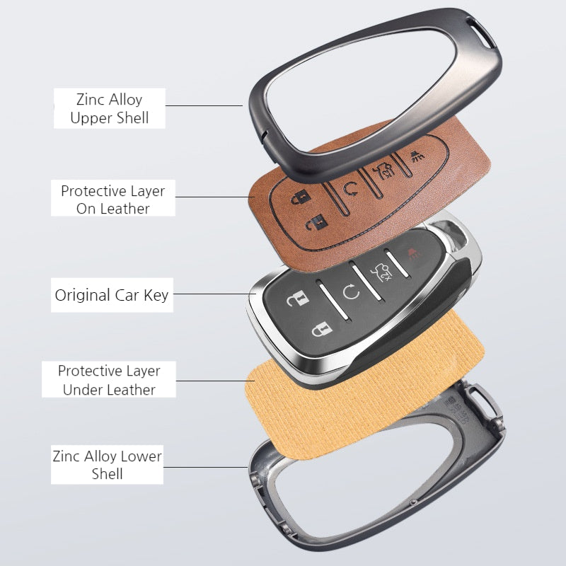 Load image into Gallery viewer, Chevrolet Zinc Alloy + PU Leather Car Key Fob Case Cover For Cavalier, Malibu, Cruze, Trax, Monza, Sail
