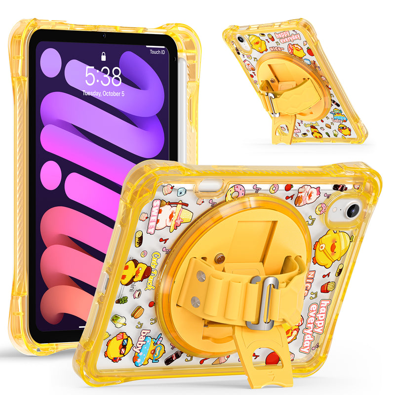 Load image into Gallery viewer, [Built-in Pen Slot][With Shoulder Strap] Apple iPad Mini 6/7 8.3&#39;&#39; 6/7th Gen (2021/2024) Cartoon Kids Transparent Anti-Drop Protective Stand Case
