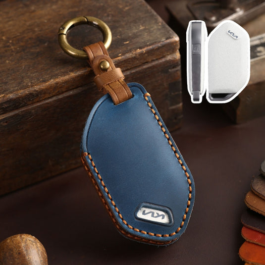 Kia Handcrafted Genuine Leather Car Key Protective Case For Carnival, Ev9, Picanto, Gt Line