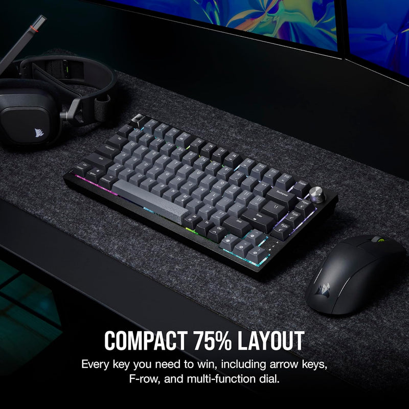 Load image into Gallery viewer, CORSAIR K65 PLUS WIRELESS 75% RGB Hot-Swappable Mechanical Gaming Keyboard – Pre-Lubricated CORSAIR MLX Red Linear Switches – Top Mounted – Dual-Layer Sound Dampening – PBT Keycaps – QWERTY NA– Black
