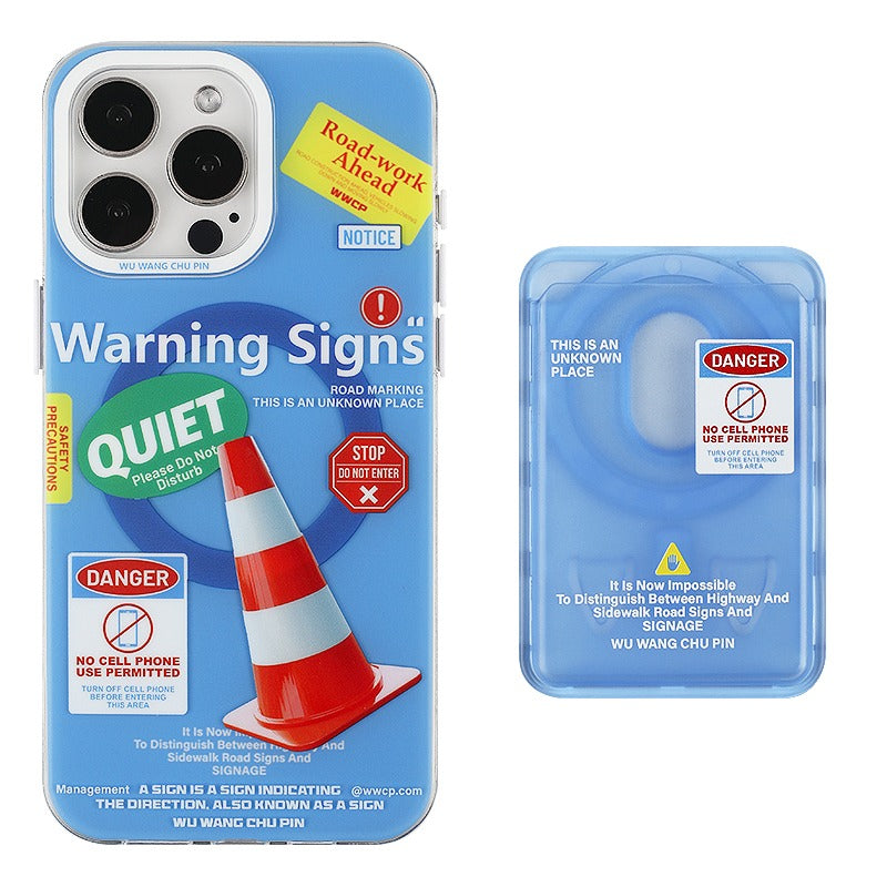 Load image into Gallery viewer, [Magsafe Compatible][With Card Holder] Apple iPhone 13/Pro/Provintage road warning label traffic cone design style Shockproof Fashion Series Case
