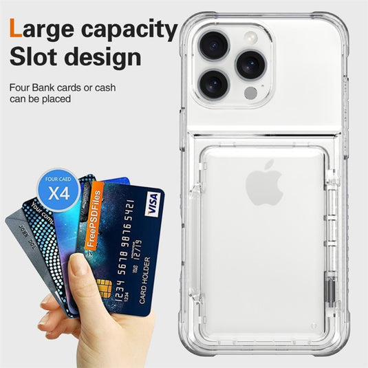 [With Card Slot] Apple iPhone 15/Plus/Pro/Max - Transparent Foldable Wallet Stand Shockproof Phone Case