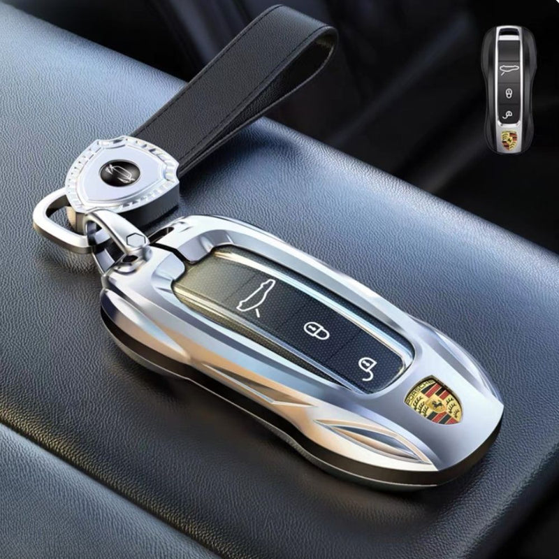 Load image into Gallery viewer, Porsche Stylish Metal Car Key Fob Case Cover For Cayenne, Macan, Panamera, Taycan, 718, 911
