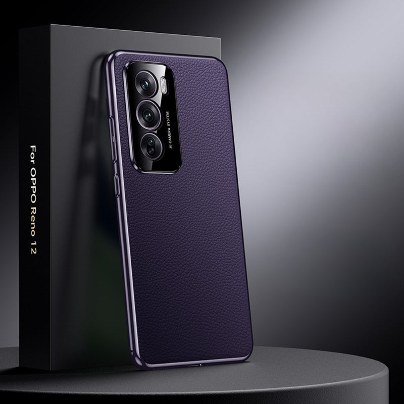 Load image into Gallery viewer, OPPO Reno12/Pro - Electroplated Full Cover Genuine Leather Business Phone Case
