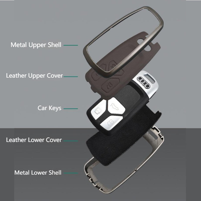Load image into Gallery viewer, Audi Zinc Alloy + Leather Car Key Fob Case Cover For A4, A5, A6,A7, Q5, Q7, Q8 - i-Station Mobile Phone &amp; Electronic Device Repair and Accessories
