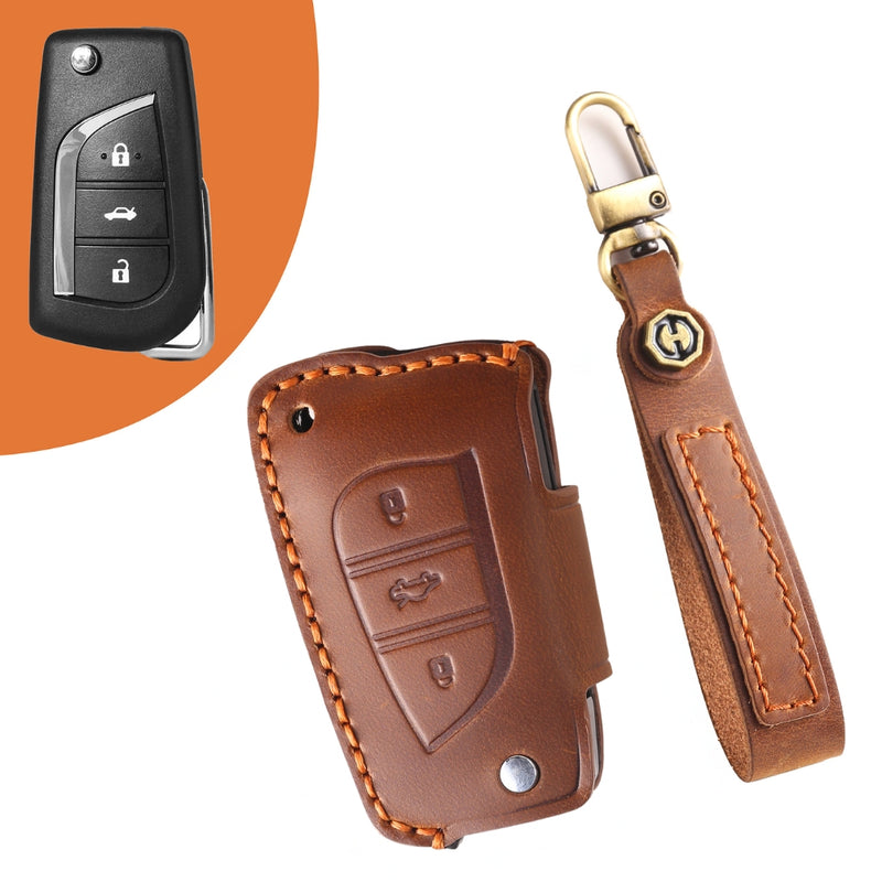 Load image into Gallery viewer, Toyota Handcrafted Genuine Leather Folding Key Protective Case For RAV4, Avalon, Avensis, Aygo, Camry, Corolla
