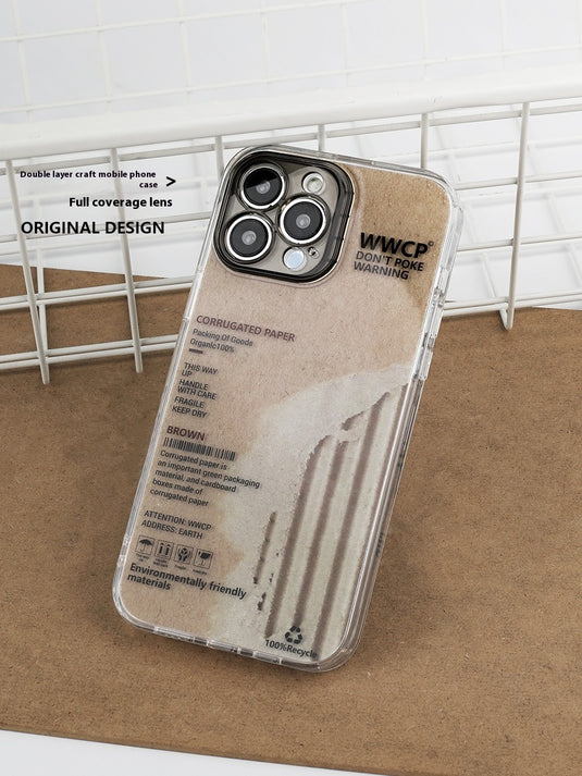 Apple iPhone 16/Pro/Pro Max brown vintage kraft paper English label design style Shockproof Fashion Series Case