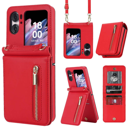 [With Shoulder Strap] OPPO Find N3 Flip (PHT110, CPH2519) - PU leather Crossbody Wallet Style Shockproof Phone Case