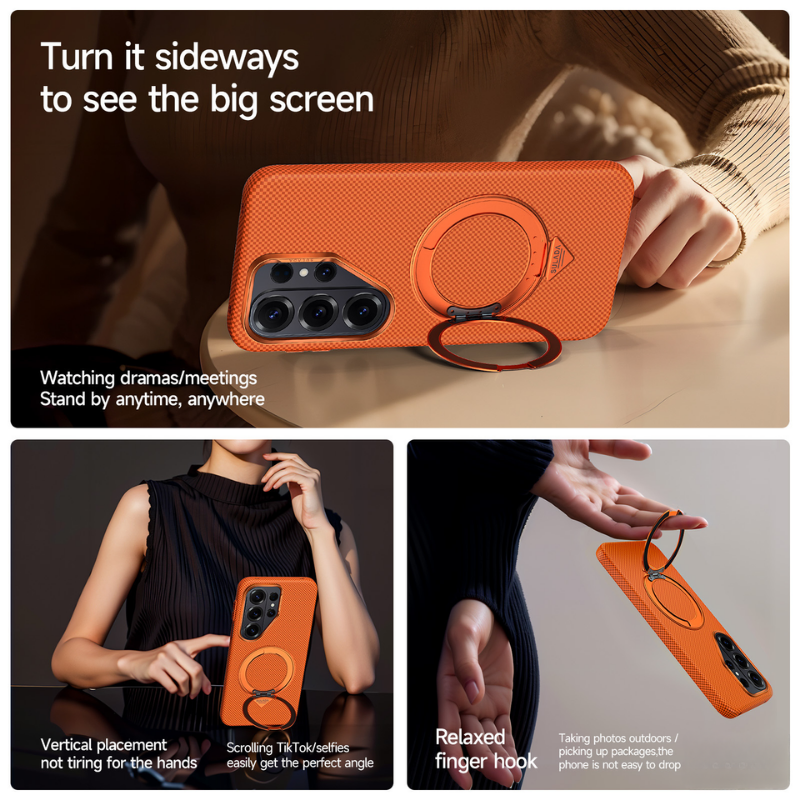 Load image into Gallery viewer, [Built-in Stand][Magsafe Compatible] Samsung Galaxy S26/Plus/Ultra - Carbon Fiber Pattern Shockproof Protective Case
