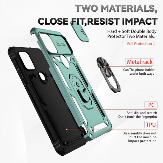 [Magnetic Rotable Kickstand][Slide Camera Cover] Motorola Moto G Stylus 5G 2021 - Shield Shockproof Rugged Heavy Duty Case With 2PC Tempered Glass Screen Protector