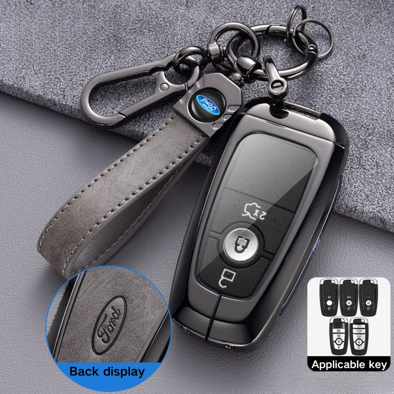 Load image into Gallery viewer, Ford Alloy + Leather Protection Car Key Case For Ranger, Wildtrak, Everest, Explorer, Ecosport, Edge, Escape, Focus, Fiesta, Mustang
