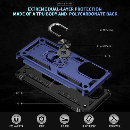 [Built-in 360-degree rotatable ring bracket] Motorola Moto Edge 2024 - Shield Shockproof Rugged Heavy Duty Case With 2PC 9H Tempered Glass Screen Protector