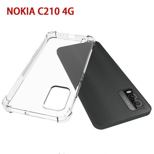 Nokia C210 - AirPillow Cushion Transparent Soft Clear TPU Four Corners Protective Case With 2PC 9H Tempered Glass Screen Protector