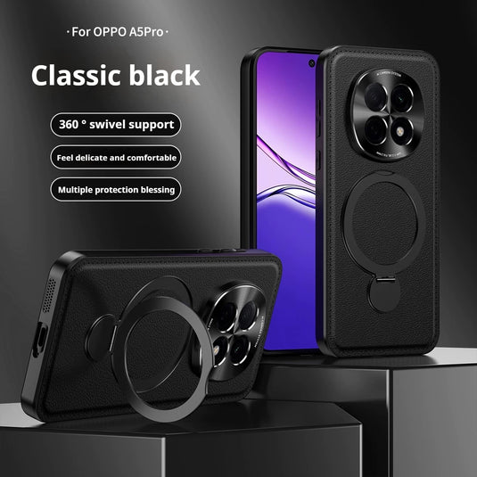 [Built-in Stand] OPPO A5 Pro 5G - 360° Rotatable Stand Luxury Leather Protection Case