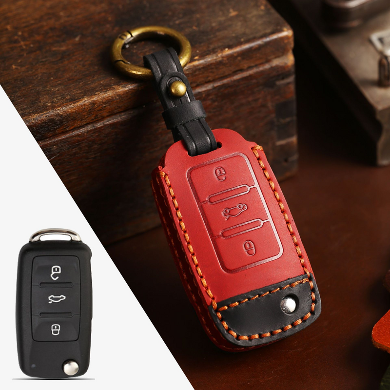 Load image into Gallery viewer, Volkswagen Handcrafted Genuine Leather Car Key Fob Case Cover For Passat, Golf, Magotan, Jetta, Tiguan

