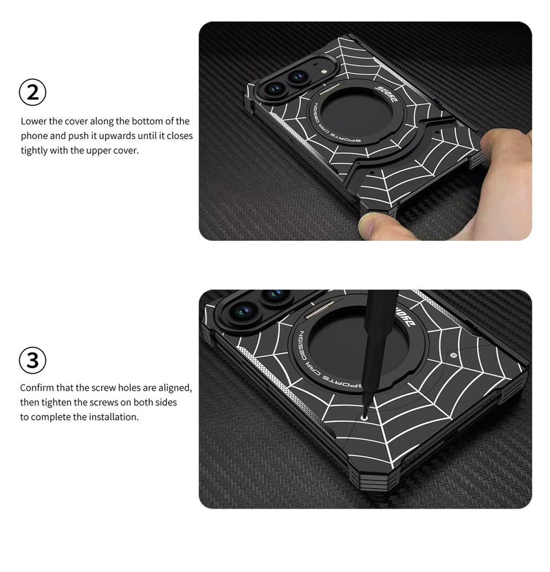 Load image into Gallery viewer, Apple iPhone Duo Frameless Mecha Metal Spiderman Rotating Magnetic Stand Case
