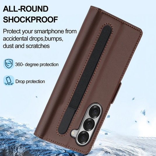 [Built-in Pen Slot][With Card Slot] Samsung Galaxy Z Fold7 Business Leather Fold Wallet Shockproof Case