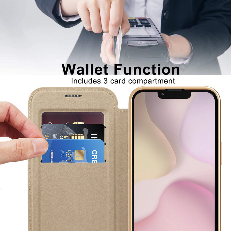 Load image into Gallery viewer, [Magsafe Compatible][With Card Slot] Apple iPhone 16e Golden Shield Magnetic Flip Leather Case
