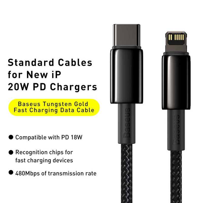 Load image into Gallery viewer, Baseus Tungsten Gold Fast Charging Data Cable Type-C to iP PD 20W 2M
