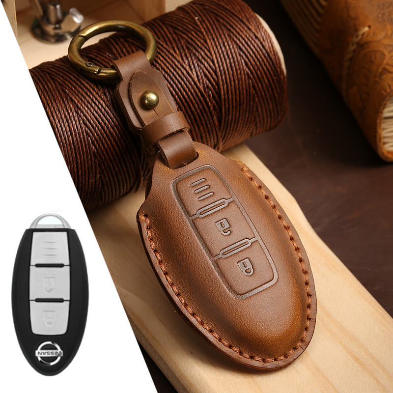 Load image into Gallery viewer, Nissan Handcrafted Genuine Leather Car Key Fob Case Cover For Pathfinder, Murano, Micra, Altima, Sentra,  Note, Juke, Armada, Qashqai
