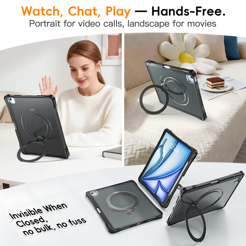 Load image into Gallery viewer, [With Pen Slot] Apple iPad Air 13-inch M2/M3/M4 (2024/2025/2026) 360° Rotating Stand Frosted Hard Acrylic Shockproof Cover Case
