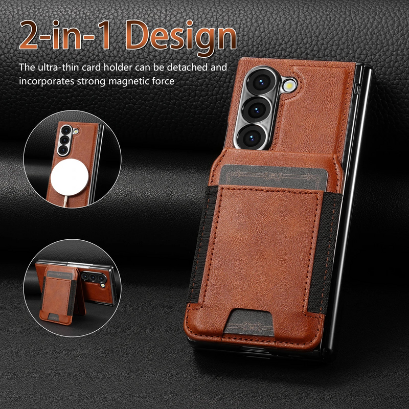 Load image into Gallery viewer, [Magsafe Compatible][With Card Holder] Samsung Galaxy Z Fold7 Foldable Leather Stand Case with Screen Protector
