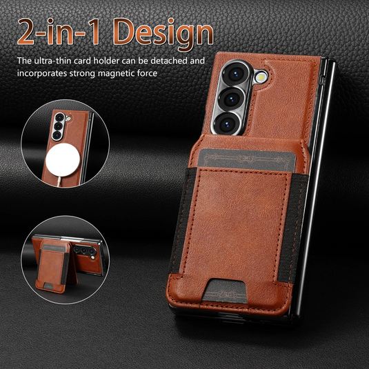 [Magsafe Compatible][With Card Holder] Samsung Galaxy Z Fold7 Foldable Leather Stand Case with Screen Protector