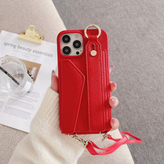 [With Card Slot] Apple iPhone 12/Pro/Max PC + PU Envelope Leather Wallet Case With Wrist & Shoulder Strap