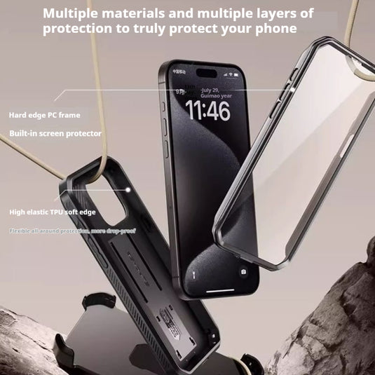 [Built-in Stand] Apple iPhone 14/Pro/Max - Premium TPU Full Covered Belt Heavy Duty Series Case