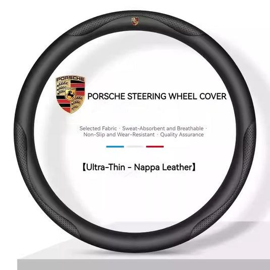 Porsche Genuine Leather Spliced Design with Breathable & Anti-Slip Grip Steering Wheel Cover For 718, Macan, Cayenne, Panamera, 911