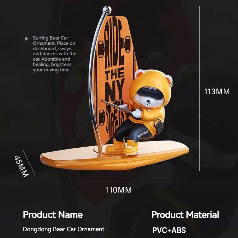 Load image into Gallery viewer, Surfing Bear Dashboard Ornament – Fun, Cute &amp; Moves with Your Car
