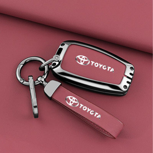 Toyota Full Metal Coverage + PU Leather Car Key Fob Case Cover For Camry, Corolla, RAV4, Highlander, C-HR, Prius, Avalon