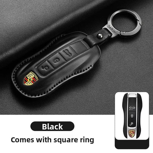 Porsche Full-wrap Genuine Leather Car Key Fob Case Cover For Macan, Cayenne, Panamera, 911, Boxster