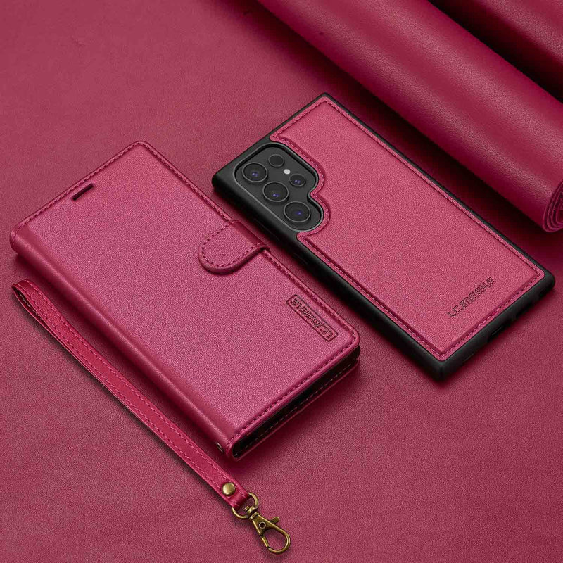 Load image into Gallery viewer, [2-in-1 Detachable][With Card Slot] Samsung Galaxy S23/Ultra/Plus/FE - Magnetic Detachable Flip Leather Essentials Series Case With Lanyard
